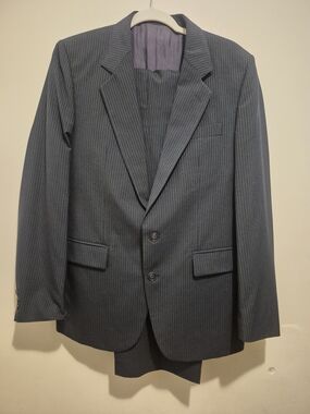 Vintage Men's Navy Pinstripe Two-Button Suit Jacket and Pants